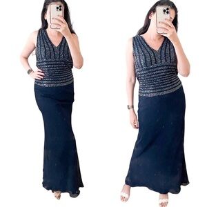 JKARA New York Beaded Formal Evening Maxi Dress Navy Size 6
